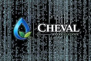 Cheval Water Systems logo with blue water droplet and green leaf on digital background
